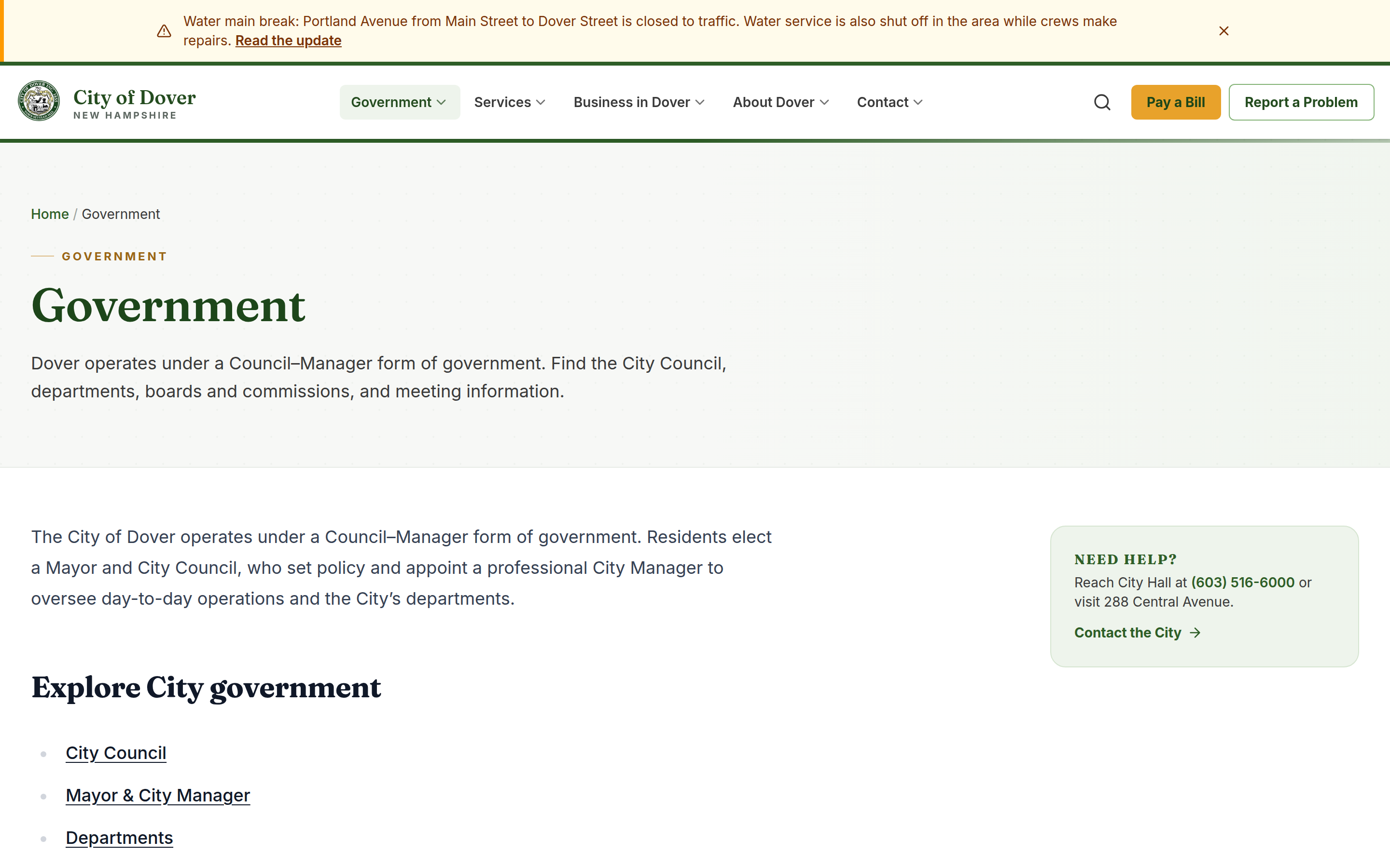 The Government landing page.